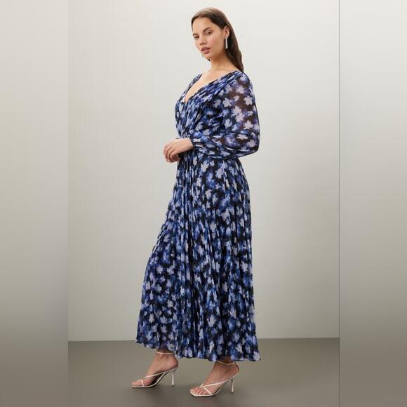 Rtr sz6 ML Monique Lhuillier Melanie Dress floral printed v-neck dark midnight - Picture 3 of 10